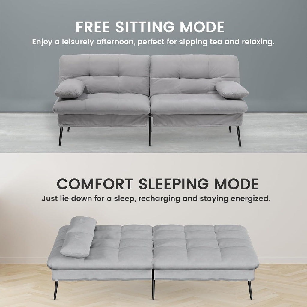Comhoma Futon Sofa Bed, 72″ Convertible Sleeper Sofa, Upholstered Loveseat