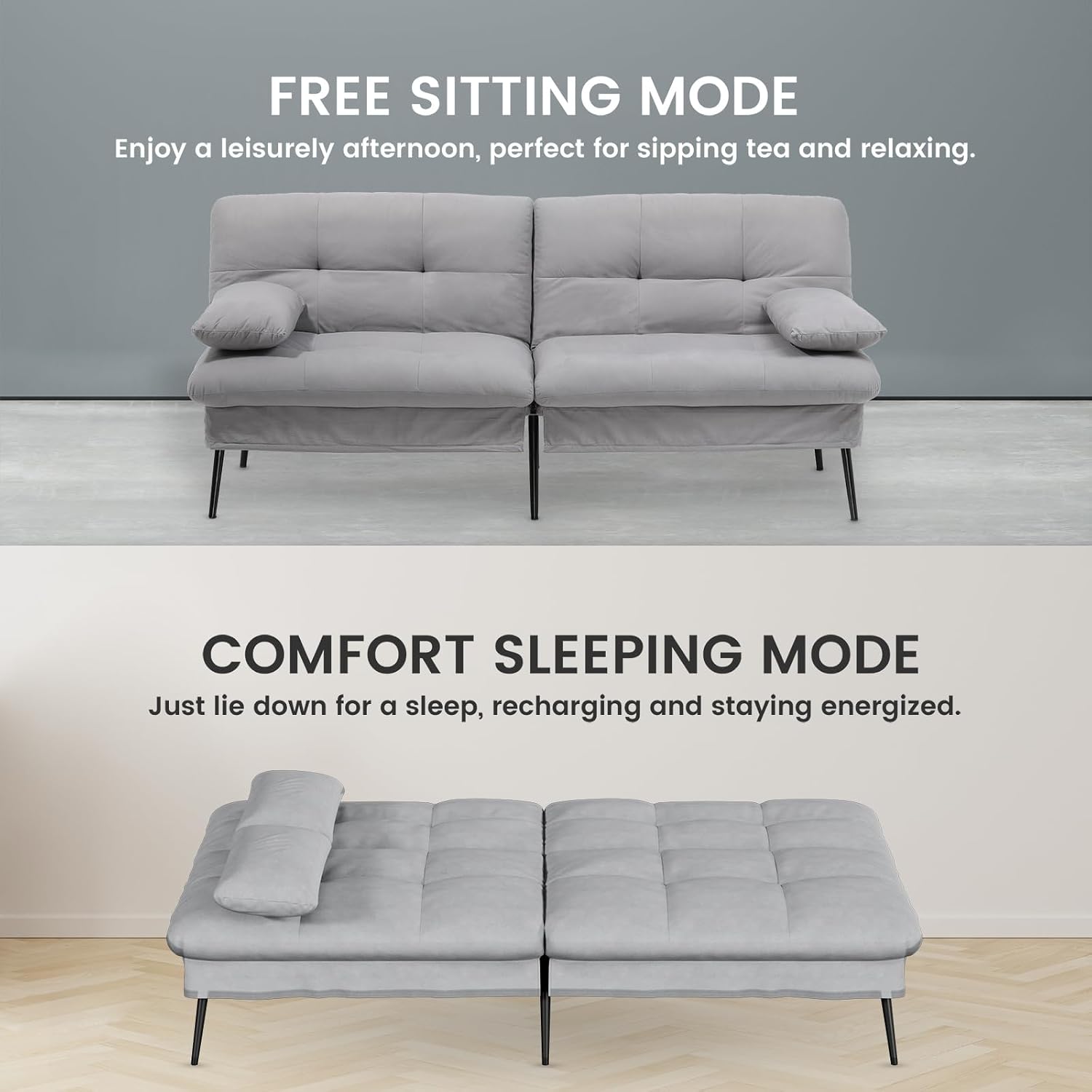 Comhoma Futon Sofa Bed, 72″ Convertible Sleeper Sofa, Upholstered Loveseat