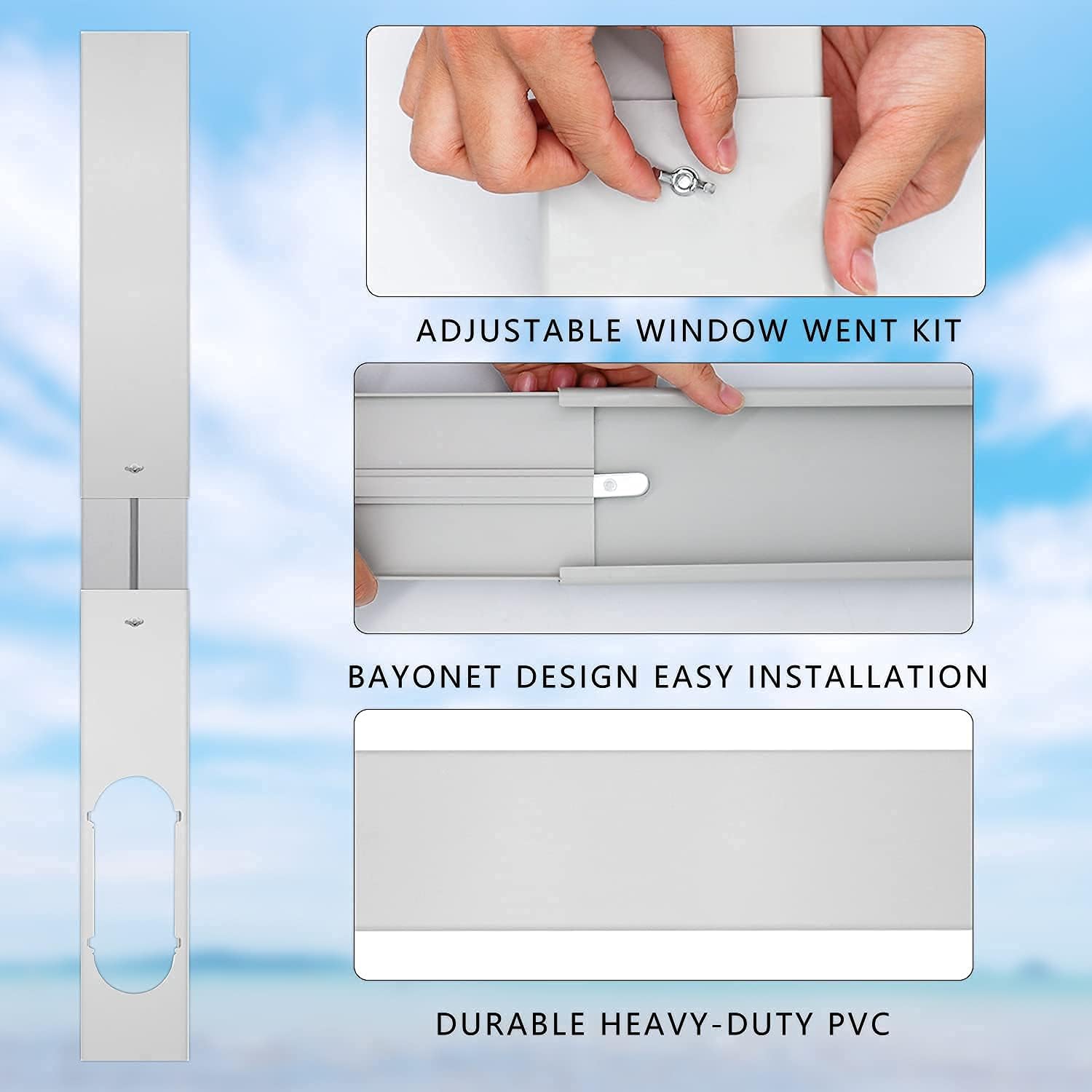 Lezifu Portable Air Conditioner Kit With Hose, Adjustable Window Seal With 5.9 Inch Diameter 59" Length Hose For Vertical/Horizontal Window