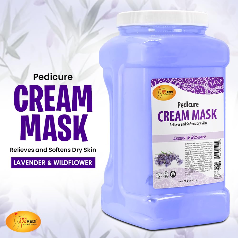 SPA REDI - Body and Foot Cream Mask, Lavender and Wildflower, 128 Oz - Pedicure Massage for Tired Feet and Body, Hydrating, Fresh Skin - Infused with Hyaluronic Acid, Amino Acids, Panthenol