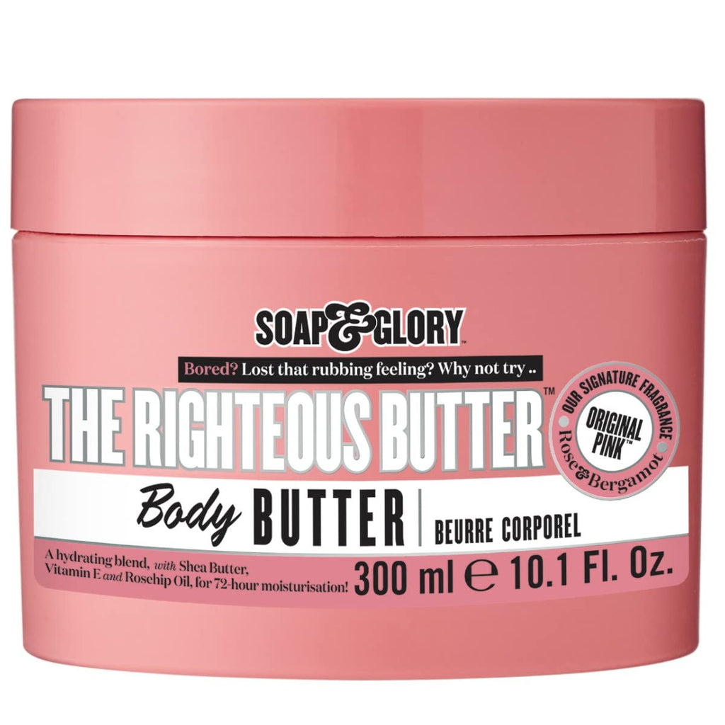 Soap & Glory The Righteous Body Butter - Hydrating Body Moisturizer For Dry Skin With Shea Butter, Vitamin E & Aloe Vera - Rich Lotion For Women - Vegan & Cruelty Free (10.1 Fl Oz)