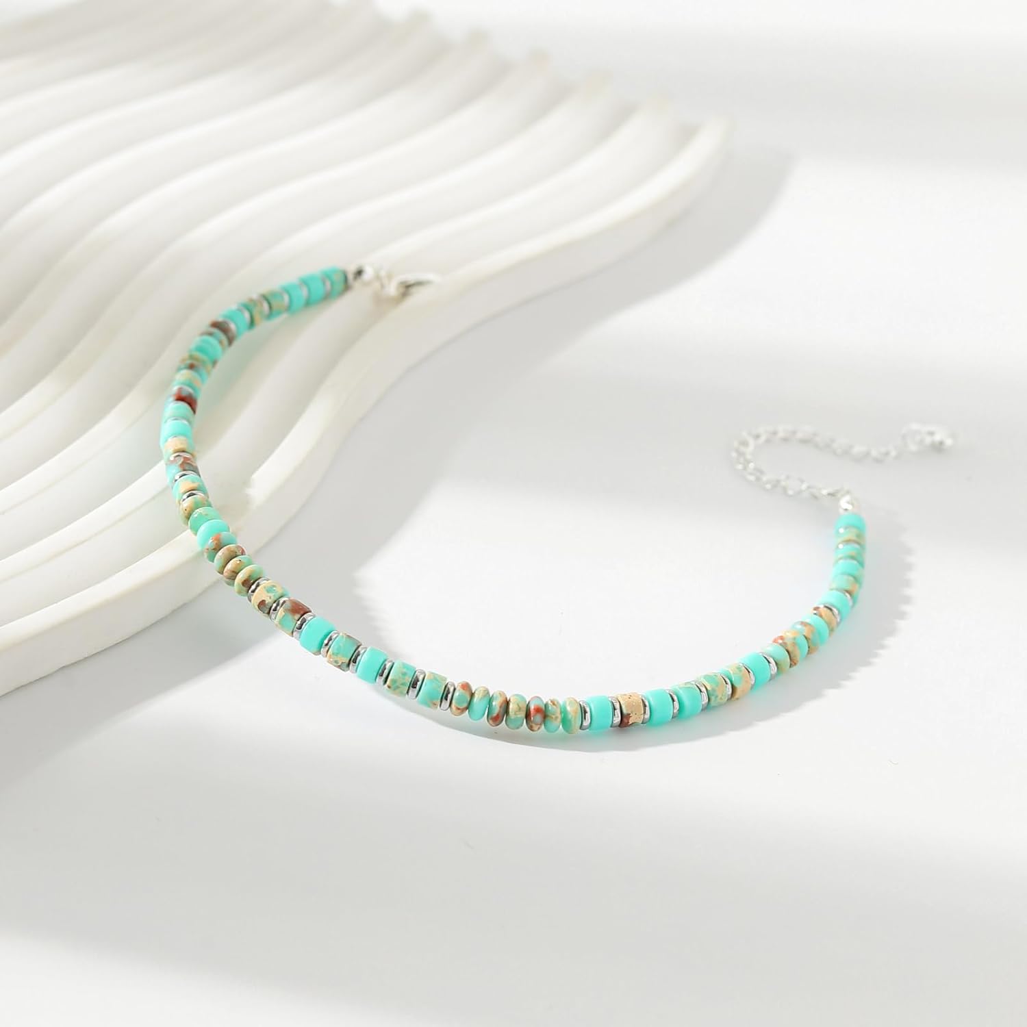 XIJIN Natural Stone Beaded Anklets for Women Handmade Beach Boho Turquoise Beads Ankle Bracelet Jewelry Gift for Her