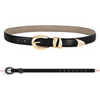 RISANTRY Leather Belt for Women Stylish Design with Gold Buckle Ladies Black Belt Perfect for Jeans Dresses