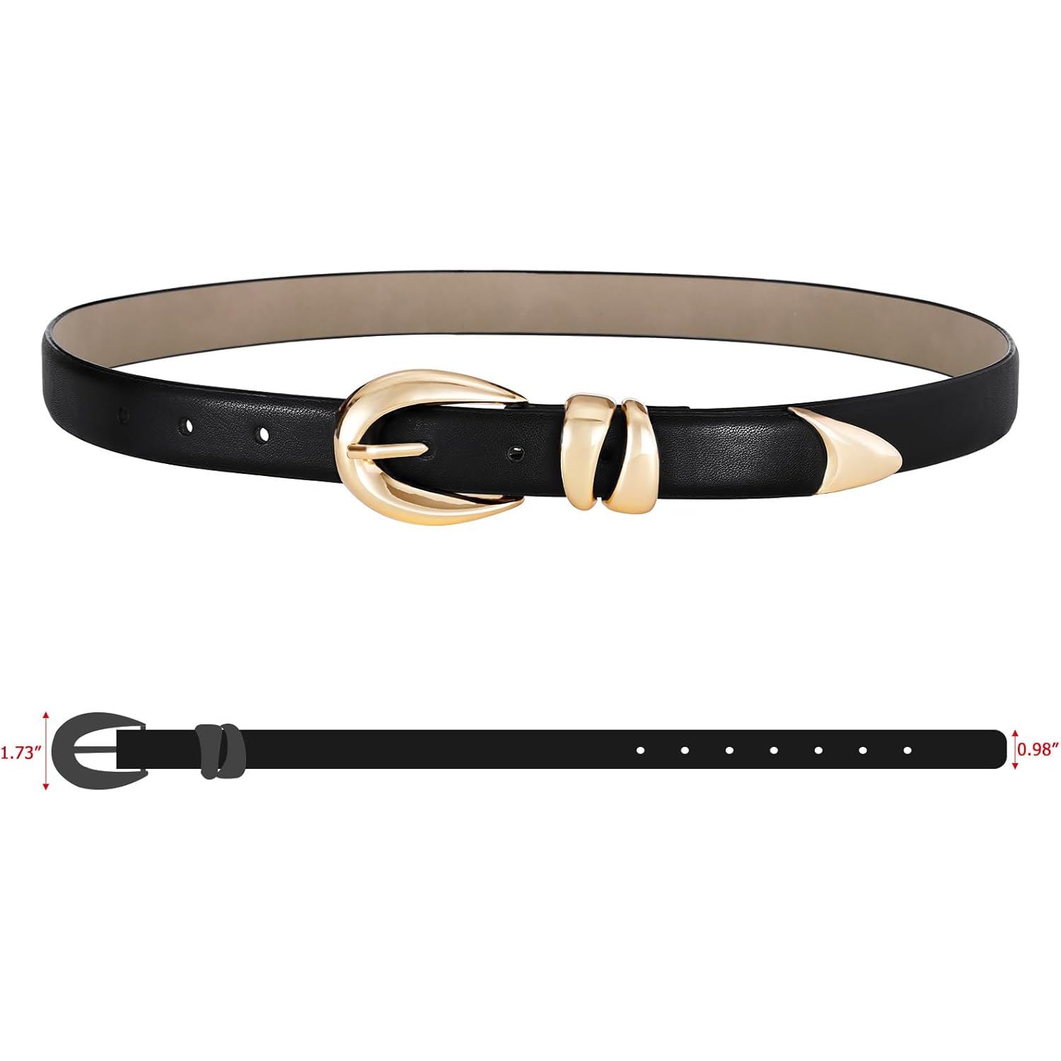 RISANTRY Leather Belt for Women Stylish Design with Gold Buckle Ladies Black Belt Perfect for Jeans Dresses