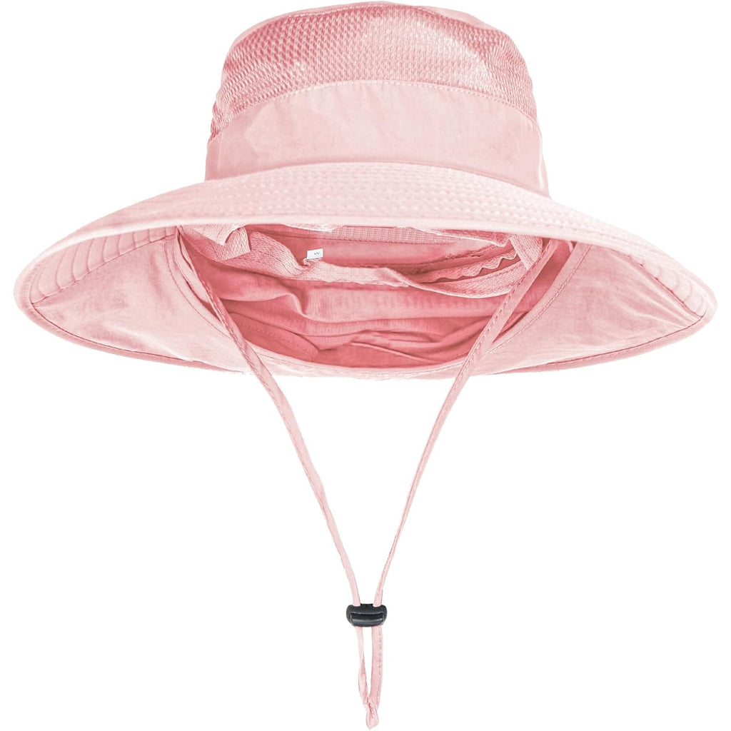 Sun Hats for Men Women Fishing Hat UPF 50+ Breathable Wide Brim Bucket Hats Summer UV Protection Safari Hat with Neck Flap Pink