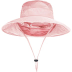 Sun Hats for Men Women Fishing Hat UPF 50+ Breathable Wide Brim Bucket Hats Summer UV Protection Safari Hat with Neck Flap Pink