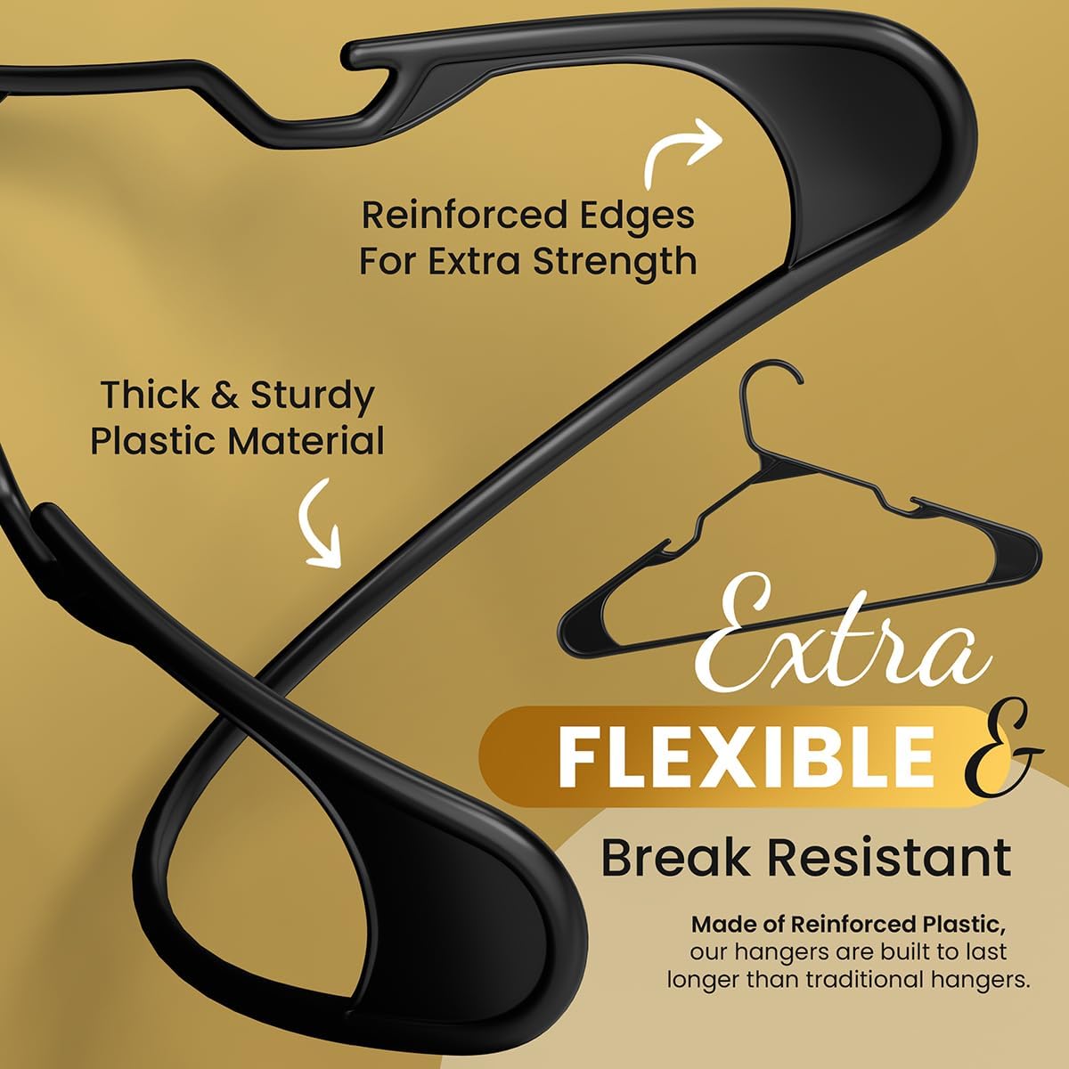 100 Pack Adult Plastic Hanger For Shirt Pants Coats Dresses Skirts Suits Jackets - Standard Thick Coat Hanger - Sturdy & Durable Design With Shoulder Grooves Hook - Black