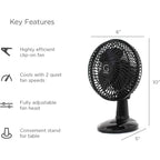 Genesis 6-Inch Clip Convertible Table-Top & Clip Fan Two Quiet Speeds - Ideal For The Home, Office, Dorm, More Black (A1Clipfanblack