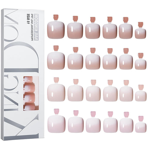 120Pcs Ombre Press on Toe Nails Short Square Fake Toenails Nude Gradient Acrylic Toe Nails Glossy Nature Artificial False Nails Glossy Glue on Nail for Women Girls Manicure Nail Decoration