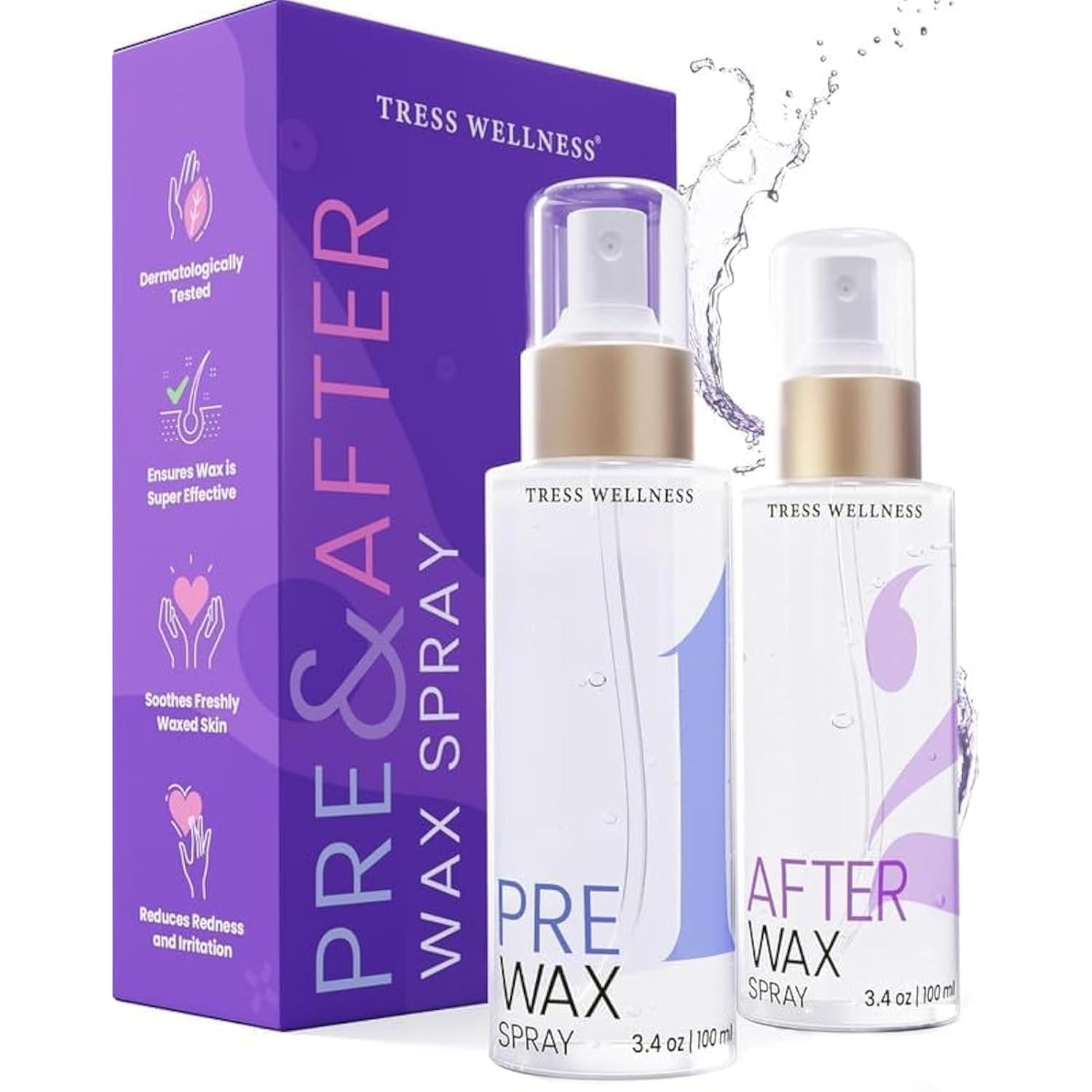 Tress Wellness Pre-Wax Cleanser, Spray and Treatment, After-Wax Oil and Care, Skin Wax Remover