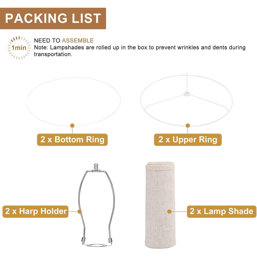 Lampshades Set Of 2, Drum Lampshades 11.6" Top X 12.6" Bottom X 9.8" High, Seaside Village Medium Lampshades (Spider Fitter), Beige Lampshades Natural Linen Hand Crafted, Easy Assembly Required