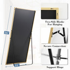 Dumos 64"X21" Full Length Mirror With Stand, Floor Standing Aluminum Frame, Shatterproof Nano Glass For Bedroom, Living Room, Cloakroom Modern Simple Home Decor, Can Be Hanging, Leaning Or Wall, Gold
