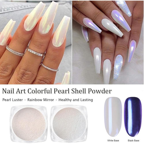 7 Colors Chrome Nail Powder Set, Nail Chrome Bulk,White Pearl Iridescent Aurora Metallic Mirror Effect Dip Nail Powder Kit, Gel Polish Holographic Mermaid Pigment, Resin Craft,Nails Art Gift for Women