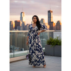 Yajedo Womens Casual Summer Maxi Dress Plus Size Sexy Wrap V Neck 3/4 Sleeve Sundress With Pockets