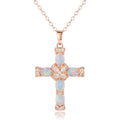 Barzel 18K Gold Plated Created Opal Cross with Chain, 18 Inches with 2 Inches Extension