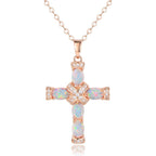 Barzel 18K Gold Plated Created Opal Cross with Chain, 18 Inches with 2 Inches Extension