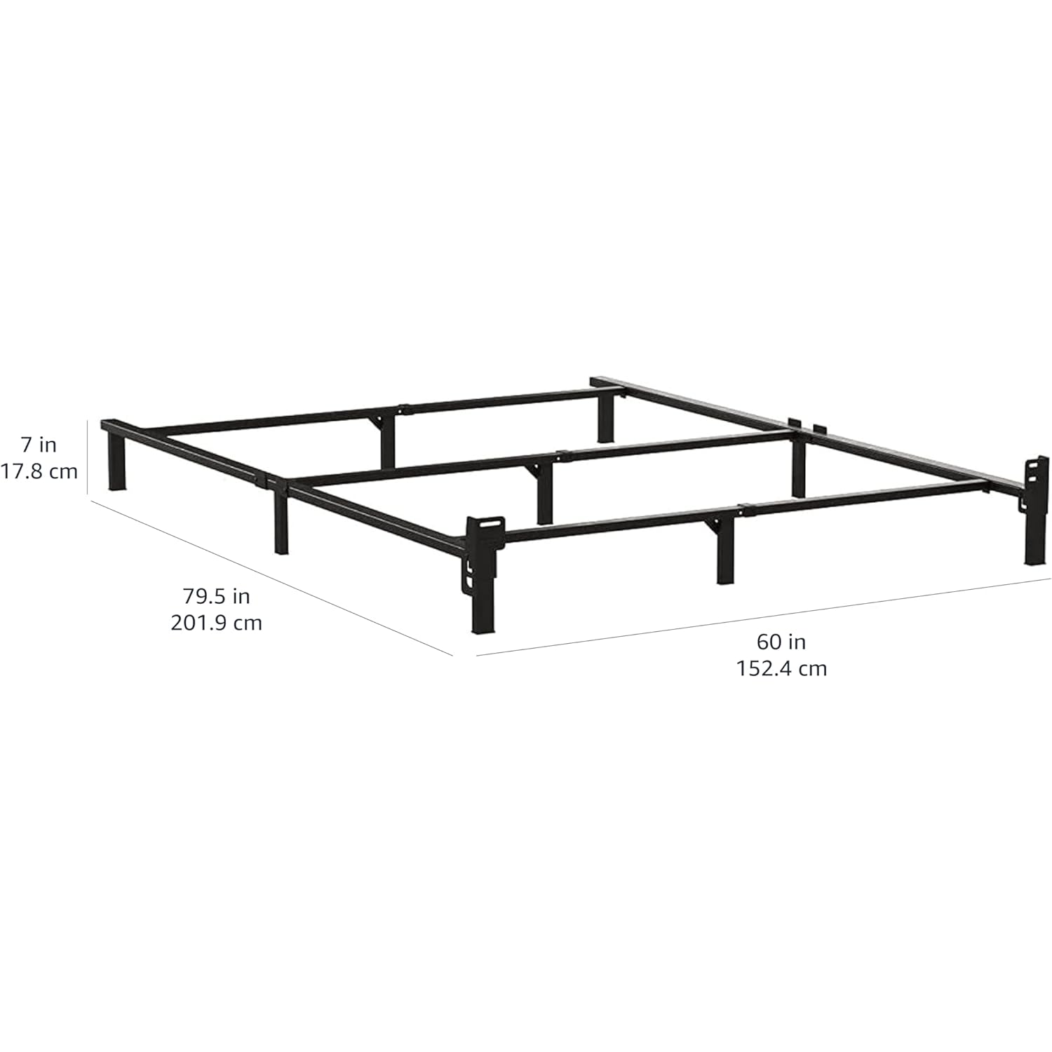 Amazon Basics Metal Bed Frame, 9-Leg Support Base for Box Spring and Mattress, Queen Size, Tool-Free Easy Assembly, 79.5" L x 59.5" W x 7" H, Black