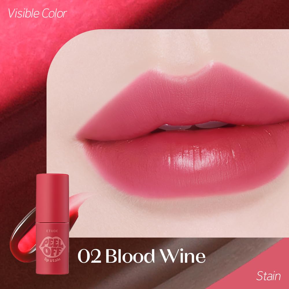 ETUDE Dear Darling Peel Off Lip Stain (Blood Wine) – Teen girl gifts, Hydrating Hydrogel Tint, Fruity scent, Long Lasting & Waterproof, High Pigment, Easy Peel Off, All‑Day Color Lip Tattoo