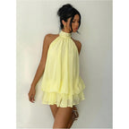 Verdusa Women'S Chiffon Halter Drop Waist Flowy Wedding Guest Mini Dresses