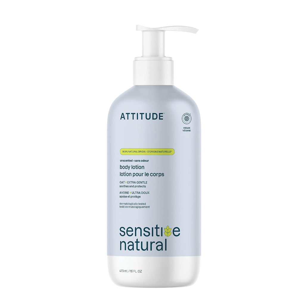Attitude Sensitive Skin Body Lotion, Fragrance-Free, Soothing Oat Formula, Hydrating Care For Dry Skin, Ewg Verified, Dermatologically Tested, Vegan, Unscented, 16 Fl Oz