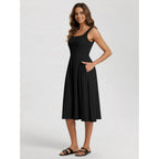 Ododos Square Neck Midi Dress With Pockets For Women Summer Casual Sleeveless Sundress Flare Tank Dress