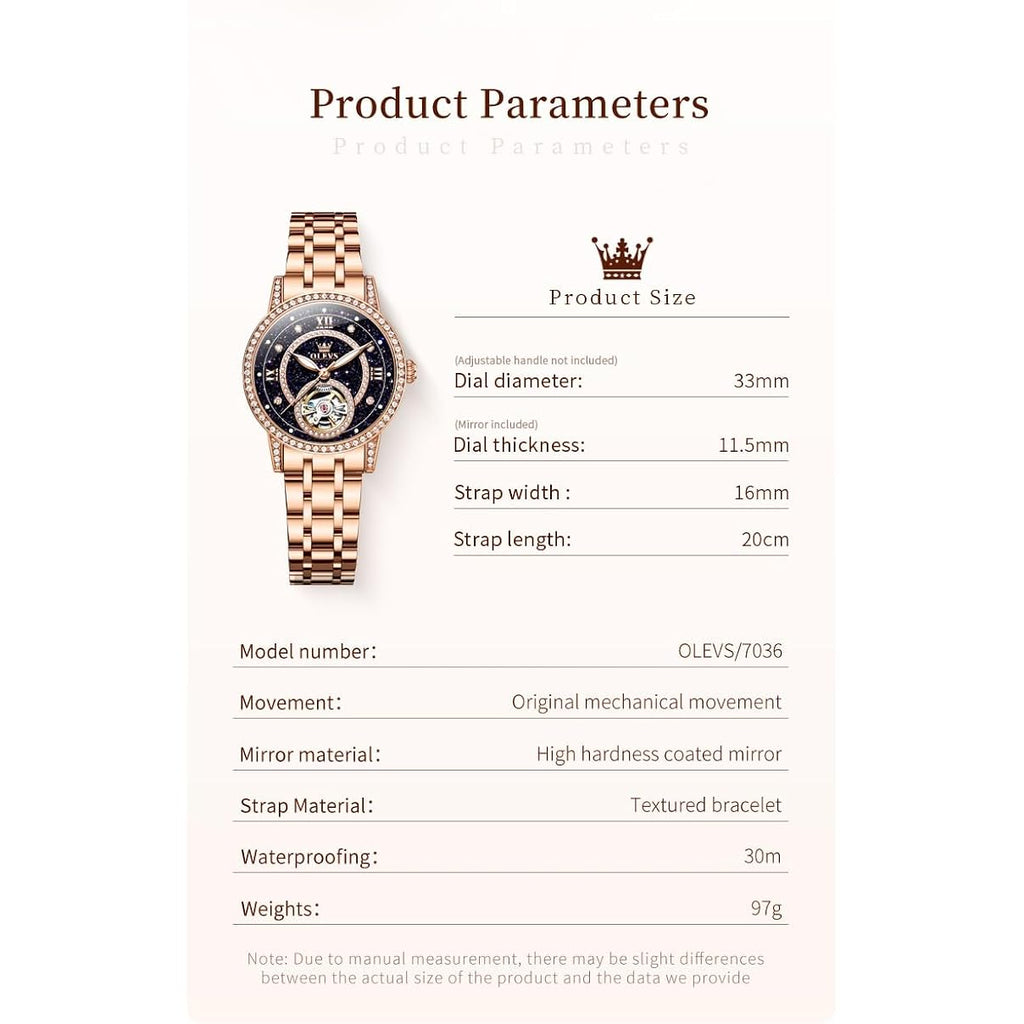 Olevs Automatic Womens Watches Mechanical Diamond Skeleton Luxury Dress Stainless Steel Silver/Rose Gold Waterproof Luminous Ladies Wrist Watches Gift Set