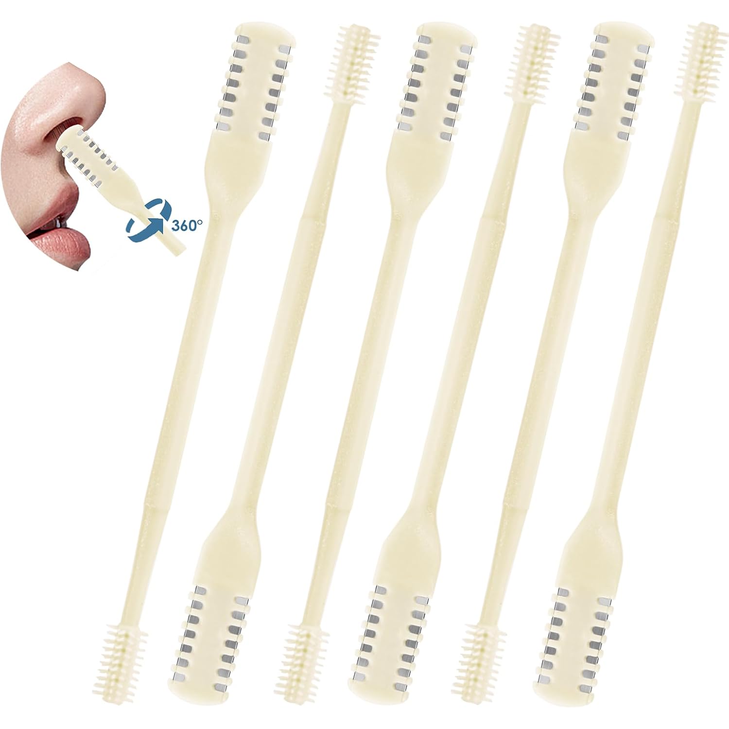 ZKENIRD 6 Pcs 2-in-1 Nasal Cutter, Upgrade Double Sided Nose Knife, 360 Nostril Hair Remover Tool, Trimmer for Men, Women, Soft Cleaning Brush (Cream)