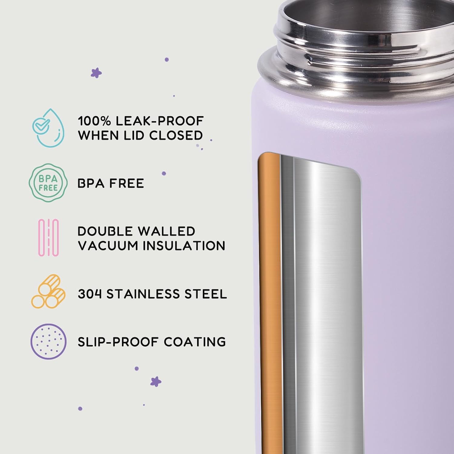 Fijinhom 12Oz Kids Water Bottle For School, Toddler Bottles With Straws, Stainless Steel Vacuum Insulated Water Bottle For Boys&Girls, Leak-Proof, Bpa-Free, Purple