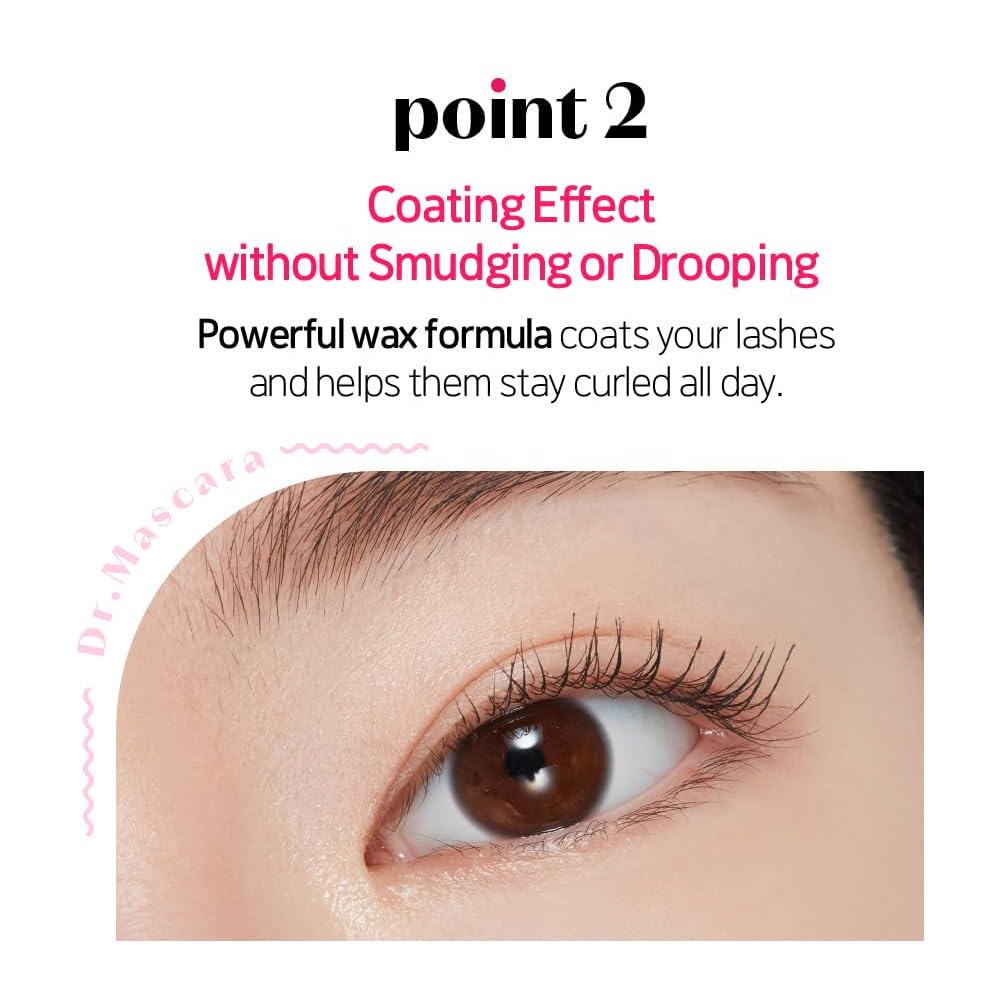 Etude Dr. Mascara Fixer, Korean Mascara Fixer, Long-Lasting Wax Formula, All-Day Curl Hold, Smudge-Proof, Korean Makeup, Beauty, Vegan Certified, Black (0.203 Fl Oz)