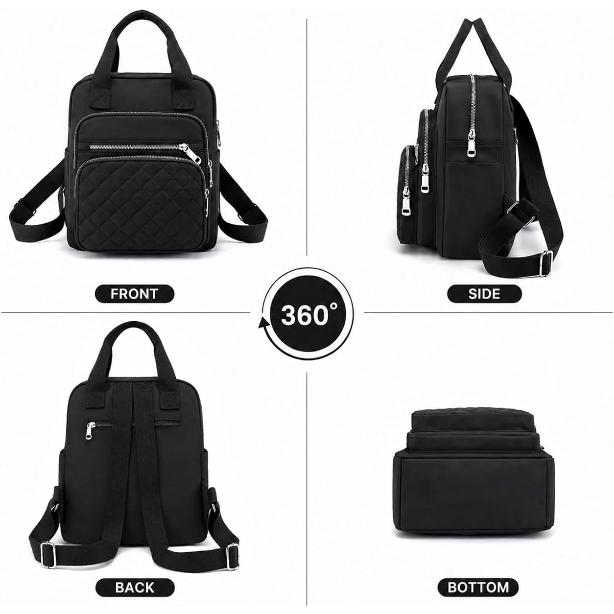 Small Backpack For Women Casual Quilted Square Bag Waterproof Multi Pockets Daypack Lightweight Top Handle Satchel