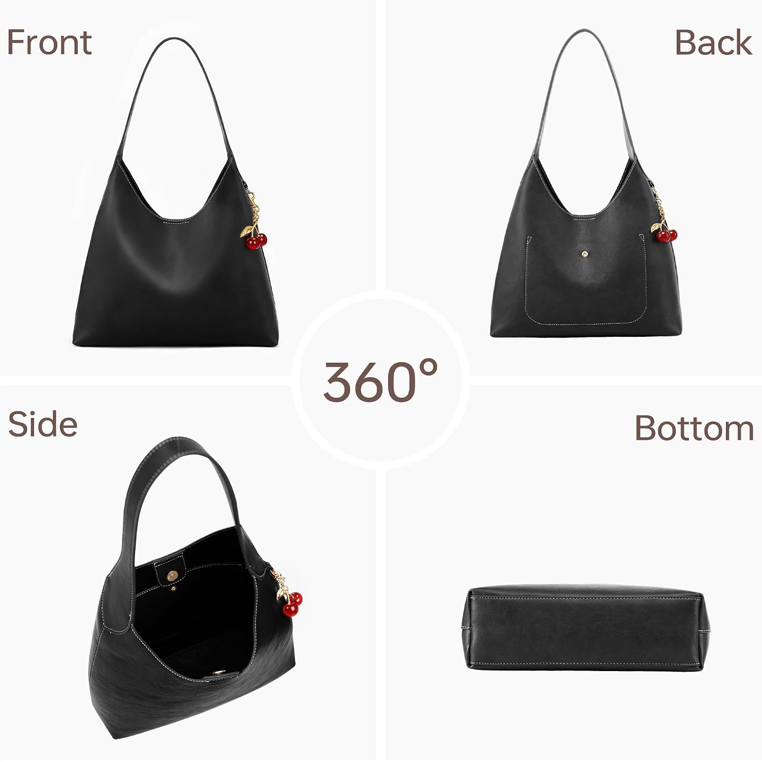 Slouchy Shoulder Bag Shoulder Purse With Cherry Charm Hobo Bags For Work Travel