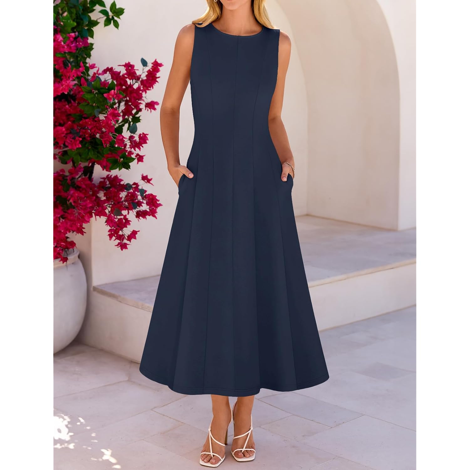 Merokeety Women'S 2026 Maxi Cocktail Semi Formal Dresses Summer Elegant Classy A Line Sleeveless Midi Dress