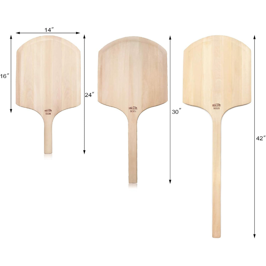 New Star Foodservice 50295 Restaurant-Grade Wooden Pizza Peel, 16" L X 14" W Plate, With 8" L Wooden Handle, 24" Overall Length