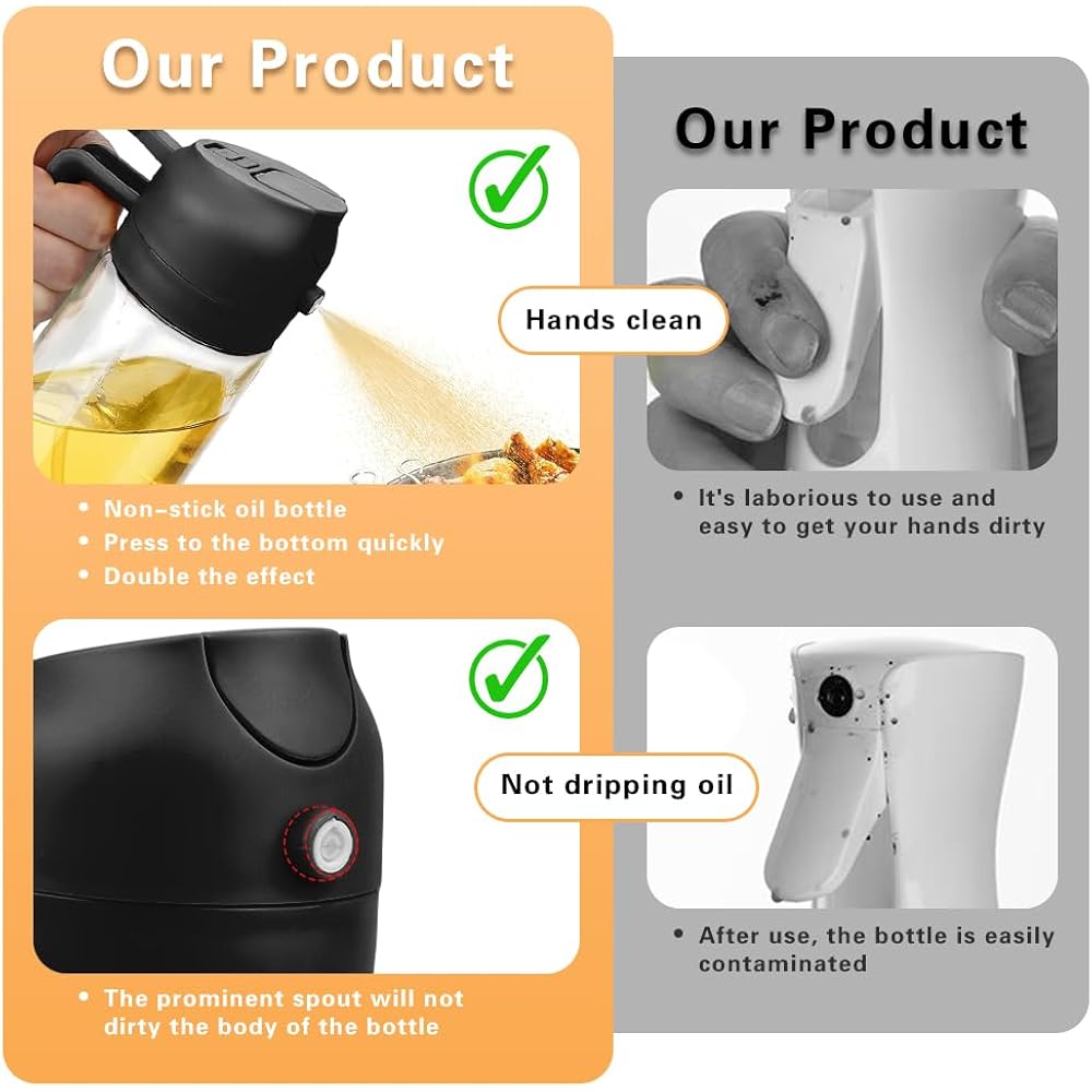2 In 1 Oil Sprayer, Oil Sprayer For Kitchen Cooking, 470Ml Oil Spray Bottle For Home