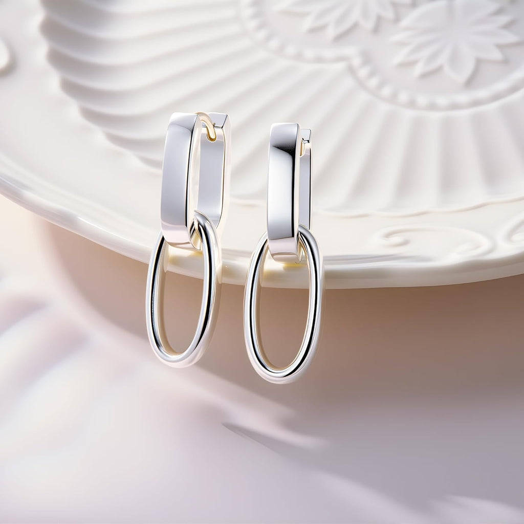 14K Gold Plated 925 Sterling Silver Dangle Earrings For Women Drop Earrings Small Sterling Silver Earrings Square Huggie Paperclip Dangly Hoop Silver Hoops Earrings Jewelry