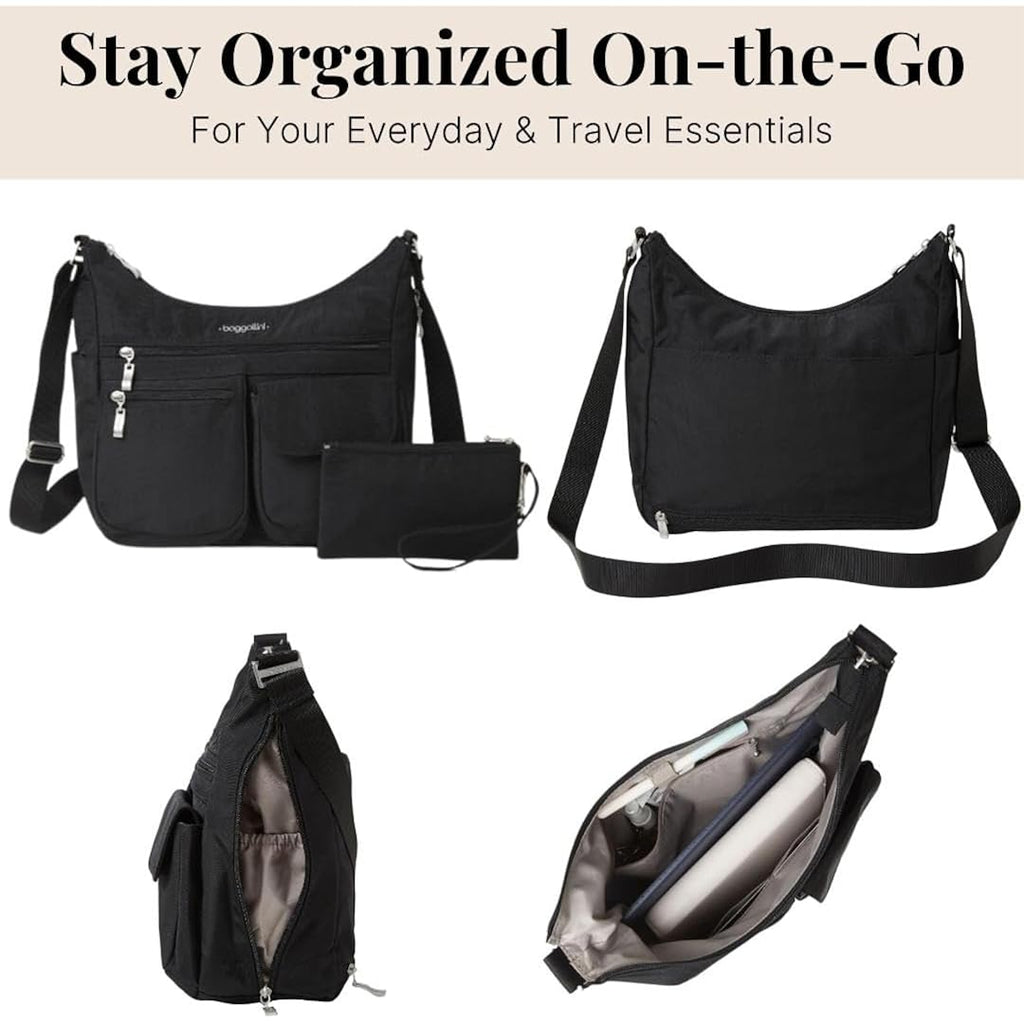 Baggallini womens Everywhere Bagg Crossbody Women 11x9 Lightweight Nylon Hobo Water-resistant Travel Bag W/Rfid