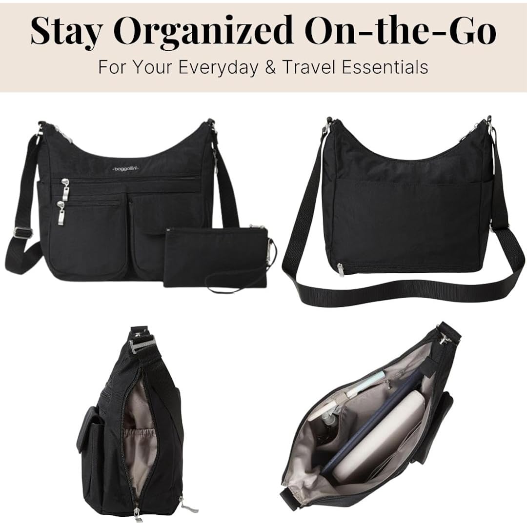 Baggallini womens Everywhere Bagg Crossbody Women 11x9 Lightweight Nylon Hobo Water-resistant Travel Bag W/Rfid