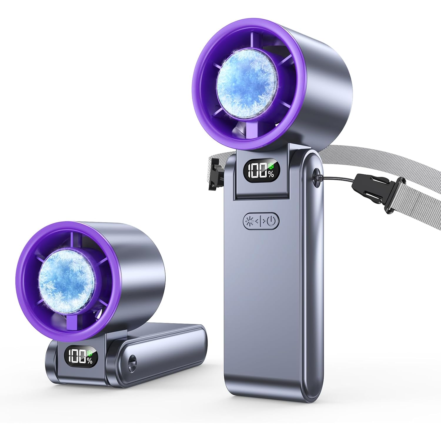 Portable Handheld Fan With Ice Cooler, 199 Speed Personal Fan,5500Mah Rechargeable,20H Cooling Time,20000 Rpm Powerful Motor, Summer Essential For Travel/Outdoor/Office, Grey Purple