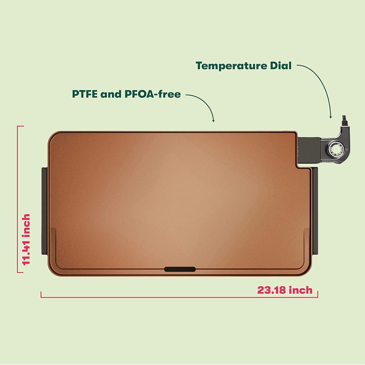 bella XL Electric Ceramic Titanium Griddle, Make 15 Eggs At Once, Healthy-Eco Non-stick Coating, Hassle-Free Clean Up, Large Submersible Cooking Surface, 12" x 22", Copper/Black