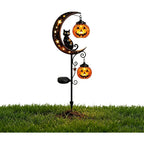 Solar Halloween Black Cat & Pumpkin Moon Garden Stake Light, Outdoor Waterproof Led Yard Decoration With Crescent Moon, Hanging Jack-O'-Lantern Lantern For Garden, Patio, Walkway, Porch (Style C)