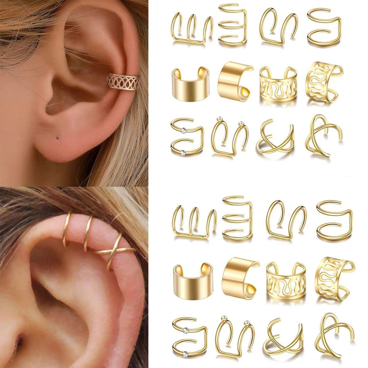 24 Pcs Gold Silver Hair Braids Dreadlock Non-Piercing Ear Clip Beard Beads Cuffs Clip Hair Accessories Styling Fashion Jewelry Gift Toos For Women Men