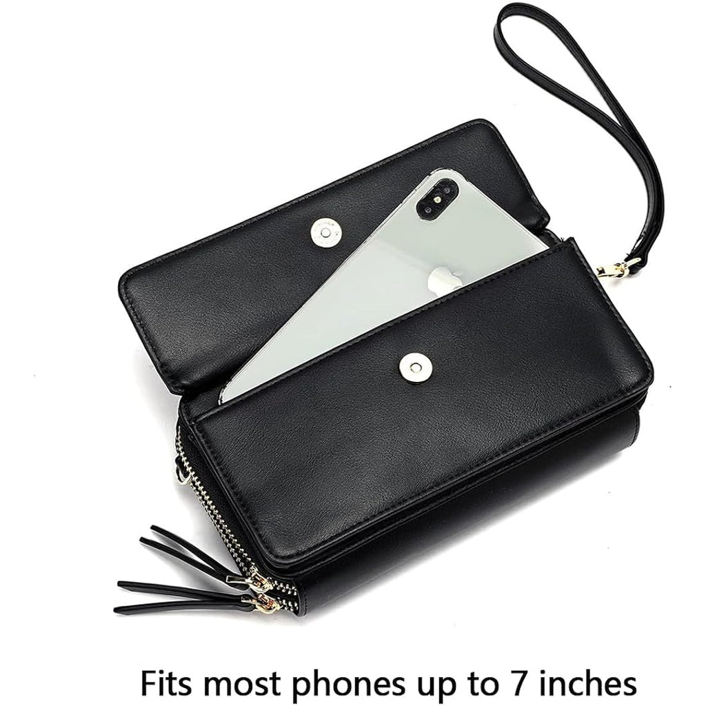 Lanyani RFID Crossbody Wallet Wristlet Purse with Phone Pocket For Women Vegan Leather