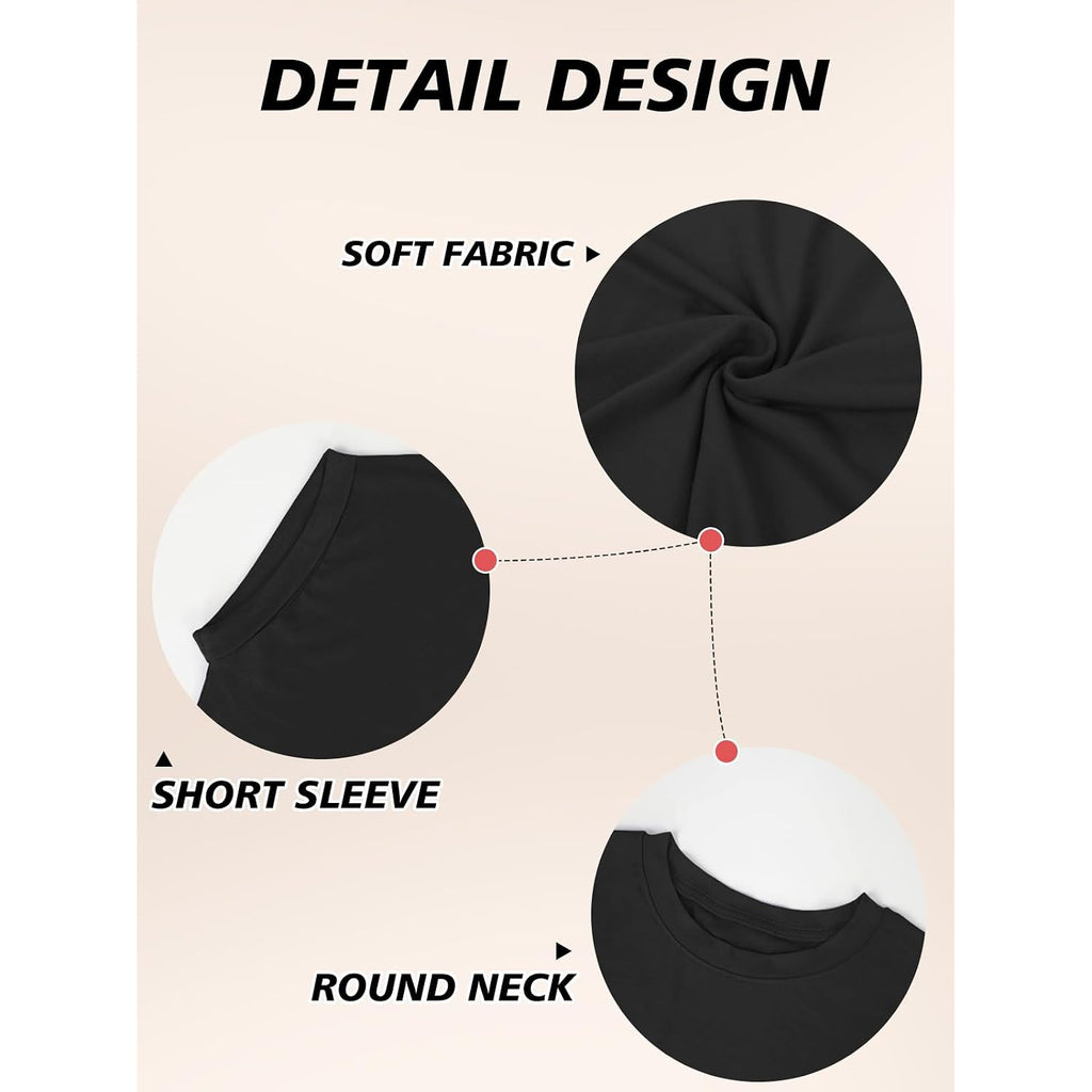 Crop Tops For Women Summer Short Sleeve Loose Fit T Shirts Casual Round Neck Rolled Basic Tees