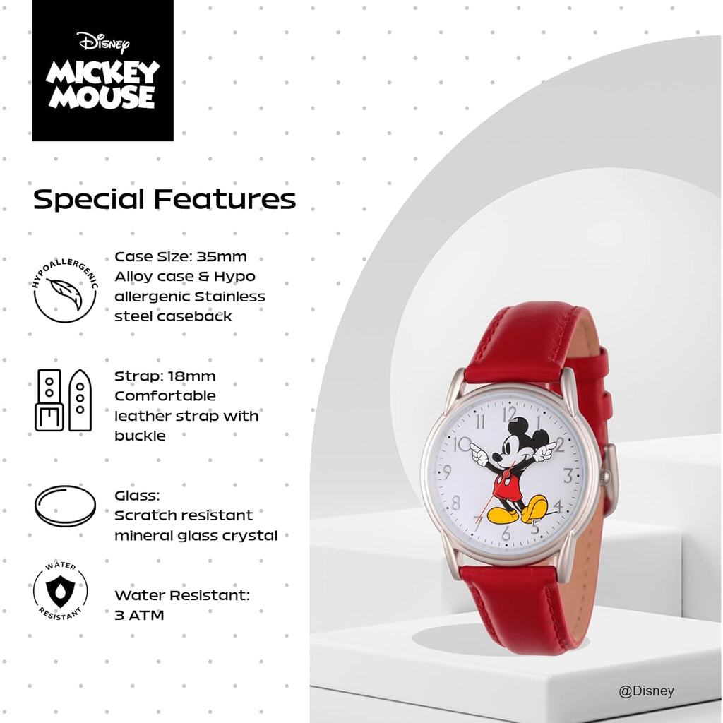 Disney Mickey Watch - Watch For Women - Mickey Mouse Watches For Women Toys - 90S Mouse - Vintage - Articulating Hands - Gold Case - Brown Leather Strap