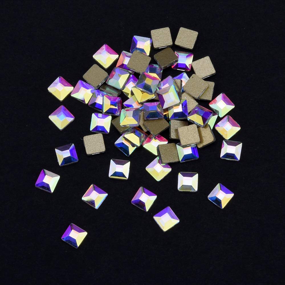 100pcs Square Crystal AB Flatback Rhinestones Mix 2 Sizes 3D Nail Art Jewels Decoration Stones Supplies