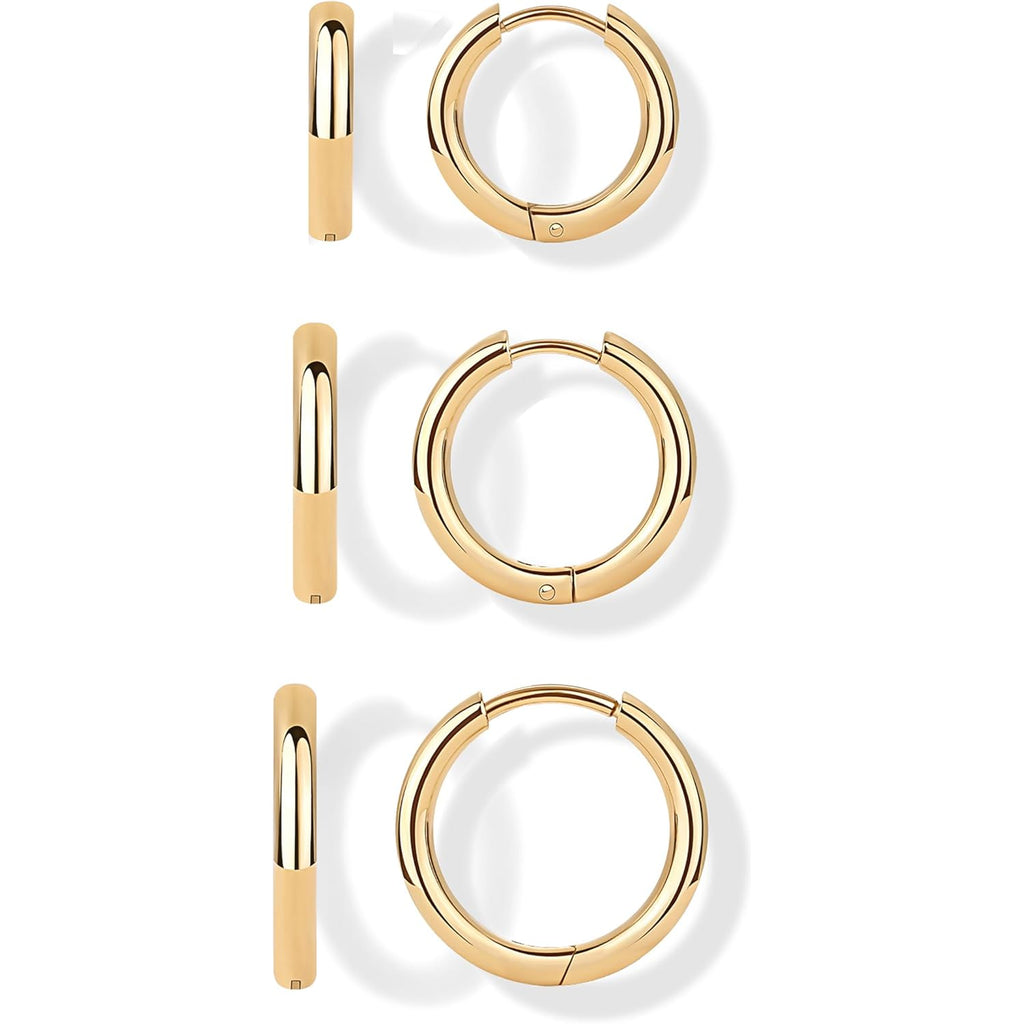 PAVOI Waterproof Hoop Earrings Set for Women - Stainless Steel Multi-Pack with Cubic Zirconia - Small & Chunky Huggie, Thin Hoops, Cascade Graduated Styles - Trendy Fashion Piercing Jewelry