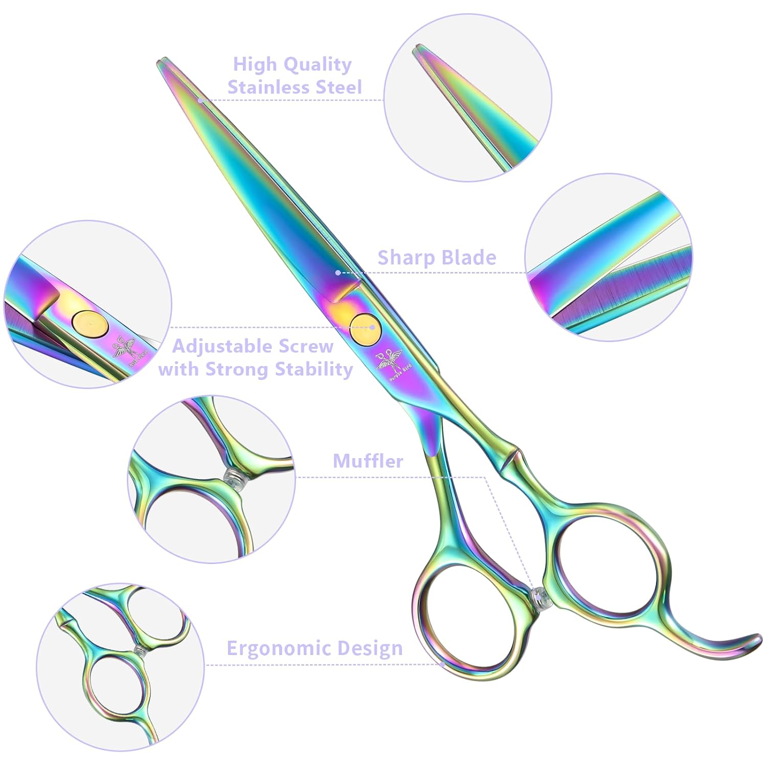 Hair Cutting Scissors Kit, Professional Barber Scissors Hairdressing Shears Set With Stainless Steel Hair Scissor Thinning Scissor For Men Women Pet 10 Pcs Rainbow