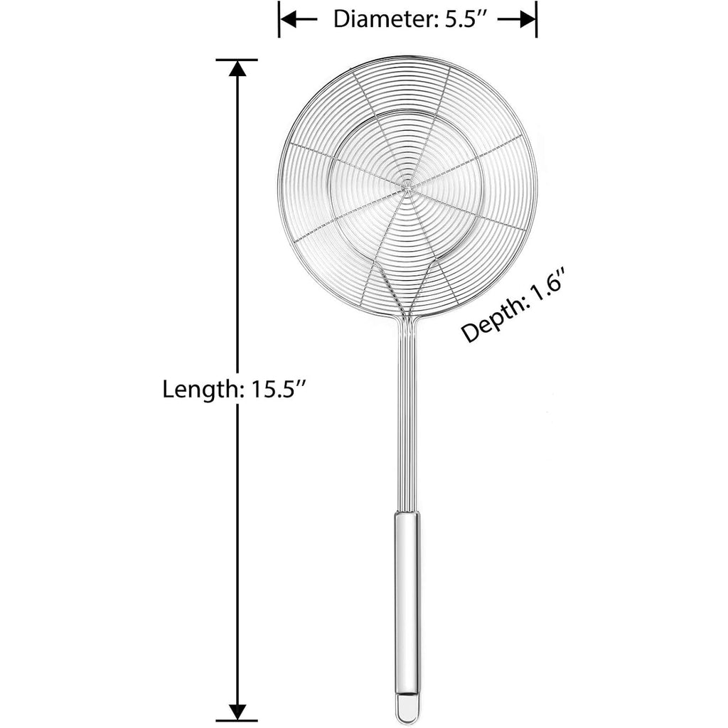 Hiware Solid Stainless Steel Spider Strainer Skimmer Ladle For Cooking And Frying, Kitchen Utensils Wire Strainer Pasta Spoon, 5.4 Inch