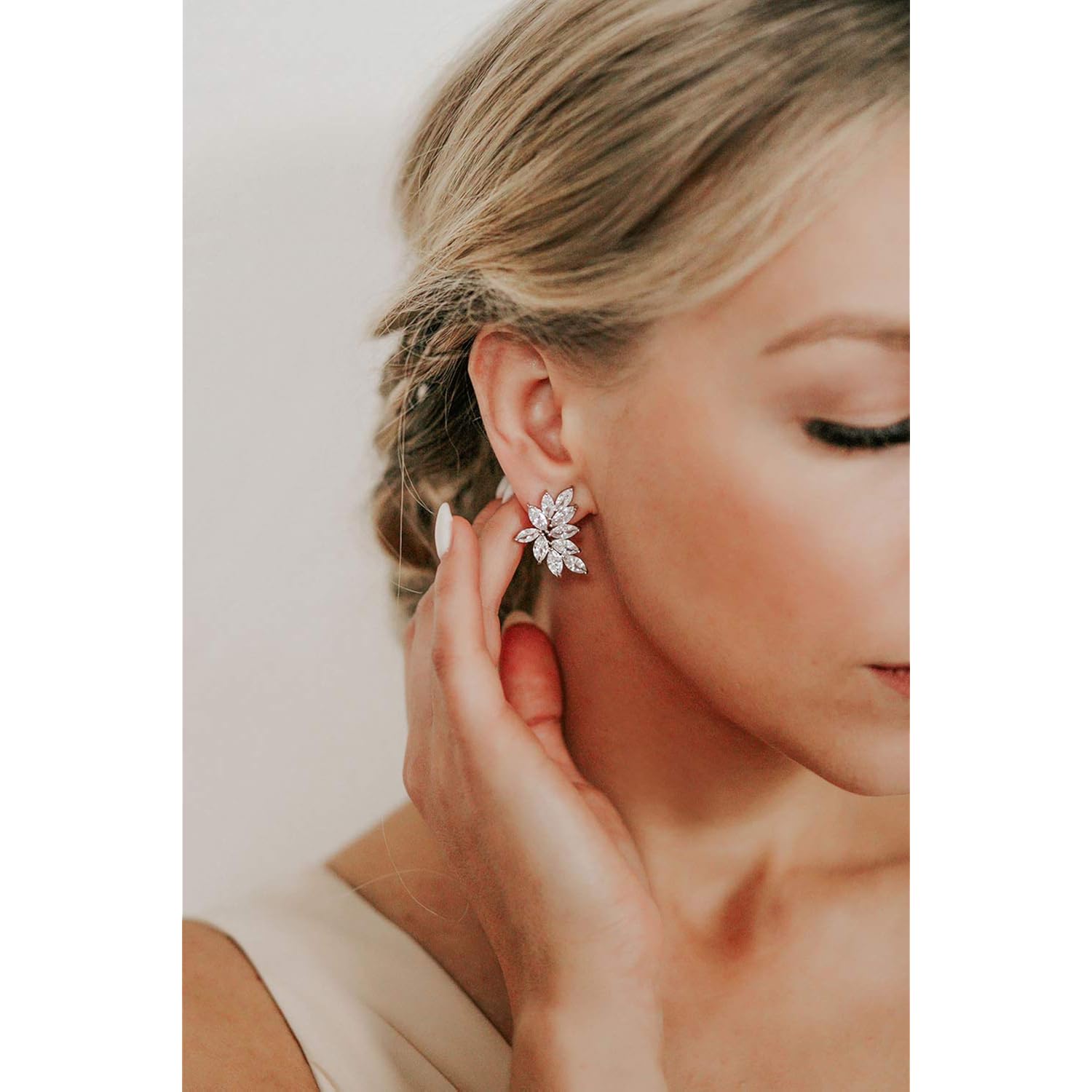 SWEETV Bridal Wedding Earrings for Brides Bridesmaid, Marquise Cubic Zirconia Rhinestone Cluster Earrings for Women, Prom