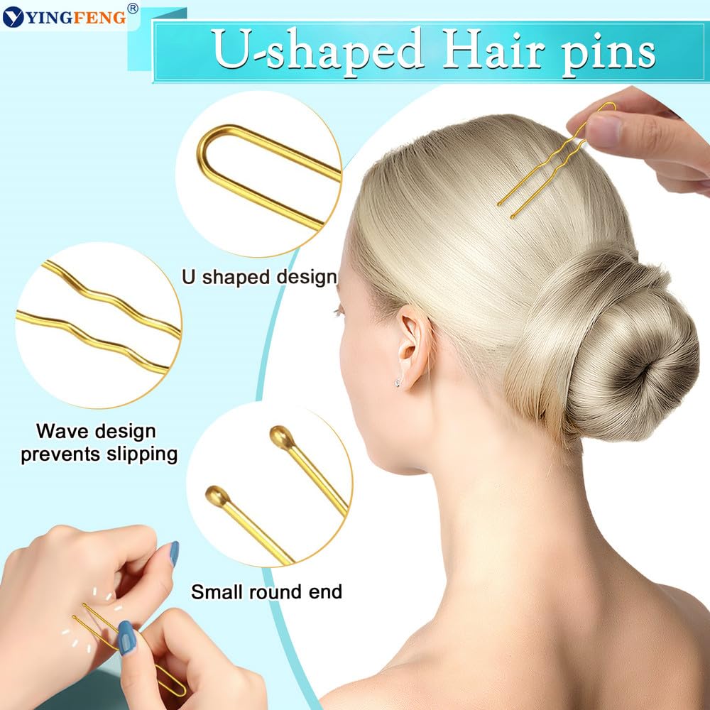 Yingfeng 134 Pcs Beige Hair Bun Maker Kit Medium - 4 Bun Hair Pieces For Women, 20 Hair Net For Buns, 100 Bobby Pins For Women, 10 Hair Bands, For Ballet Styling, Hair Accessories For Girls